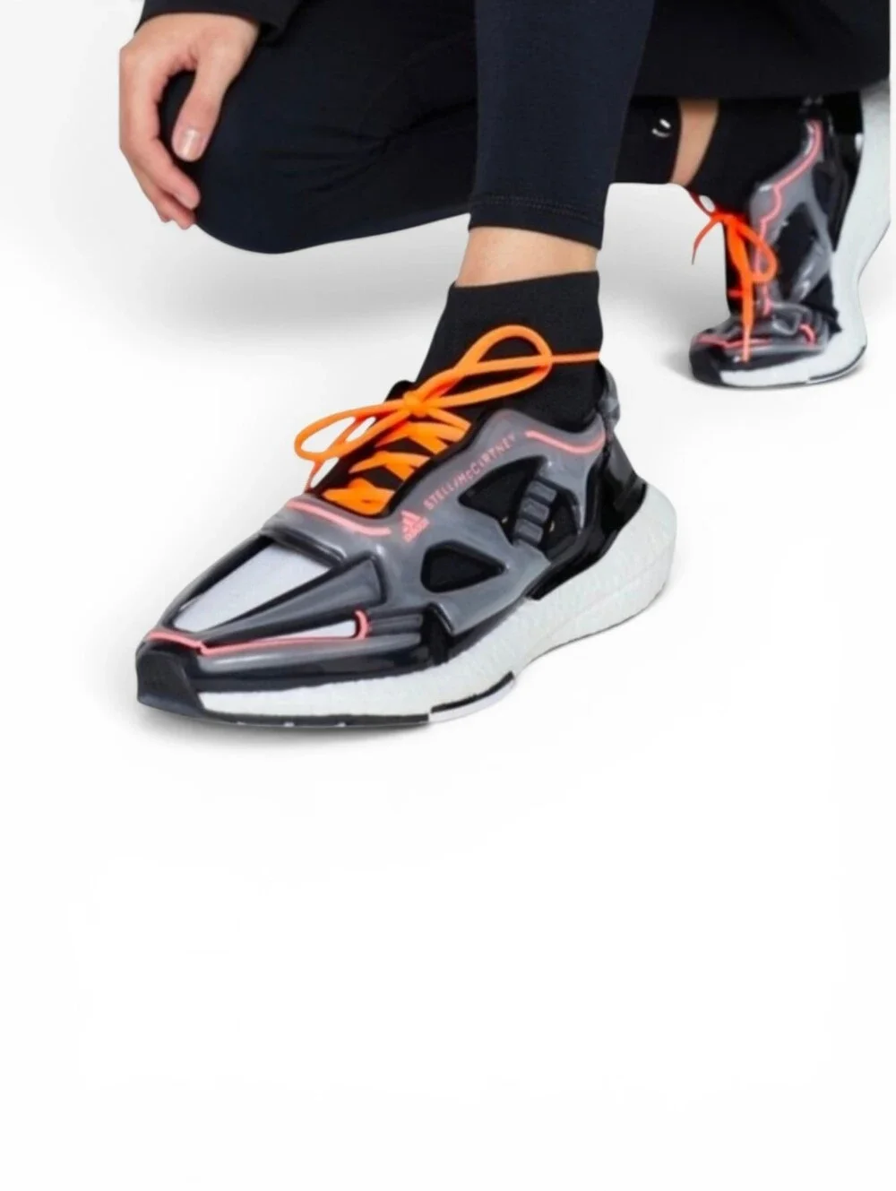 adidas Women's Black Gray White Sneakers with Orange Laces